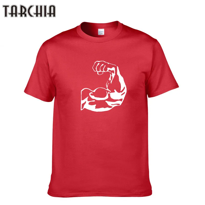 Футболка TARCHIA мужская приталенная хлопок короткий рукав принт мышц повседневная