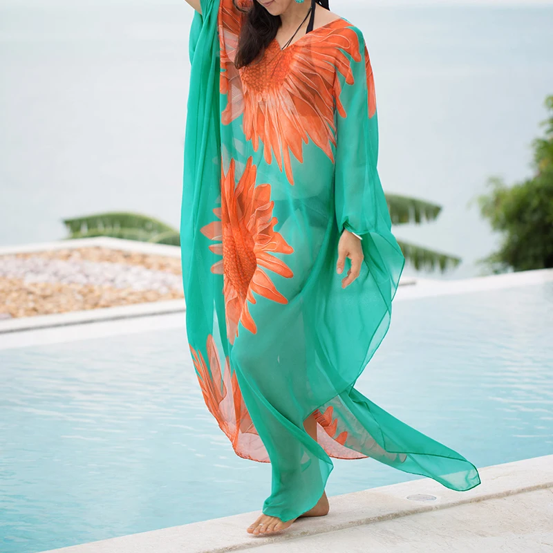 Большие размеры Пляжное парео саронг шифоновое пляжное накидка кафтан пляжный