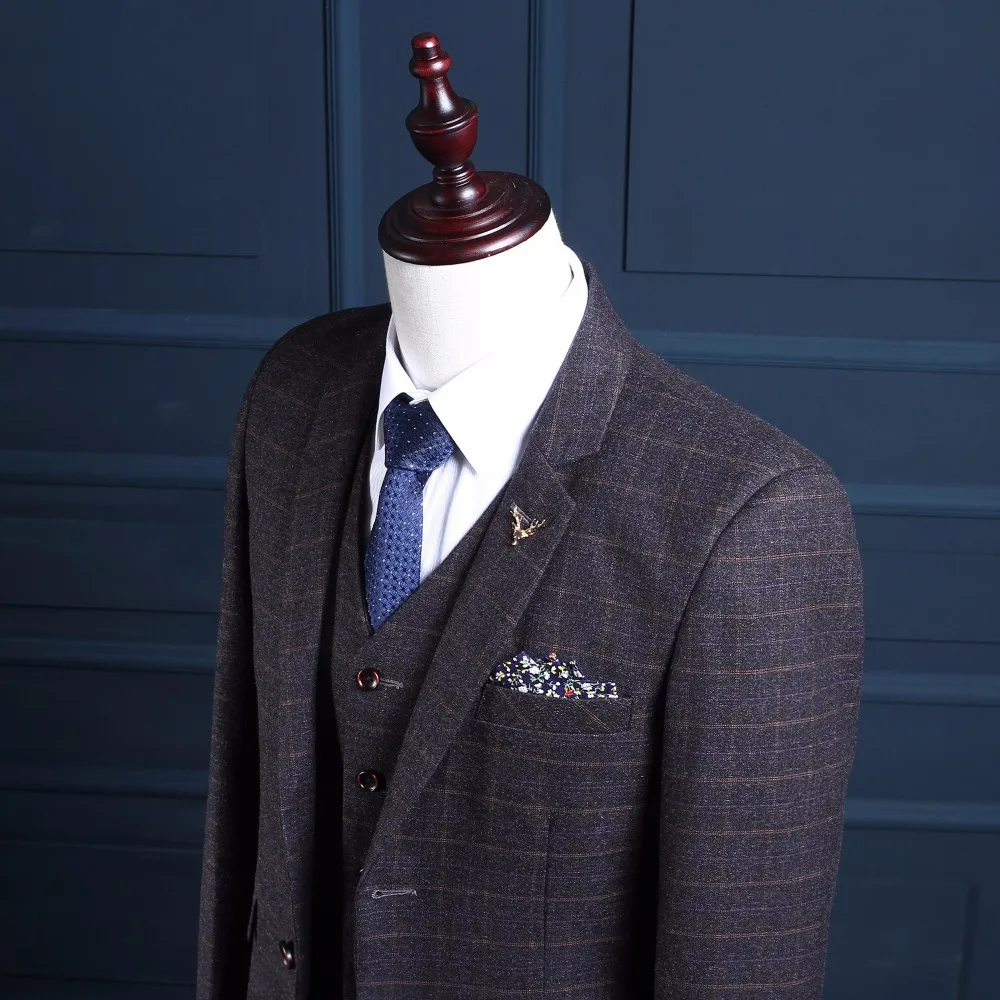 Последний дизайн пальто брюки серый твидовый Мужской Костюм приталенный