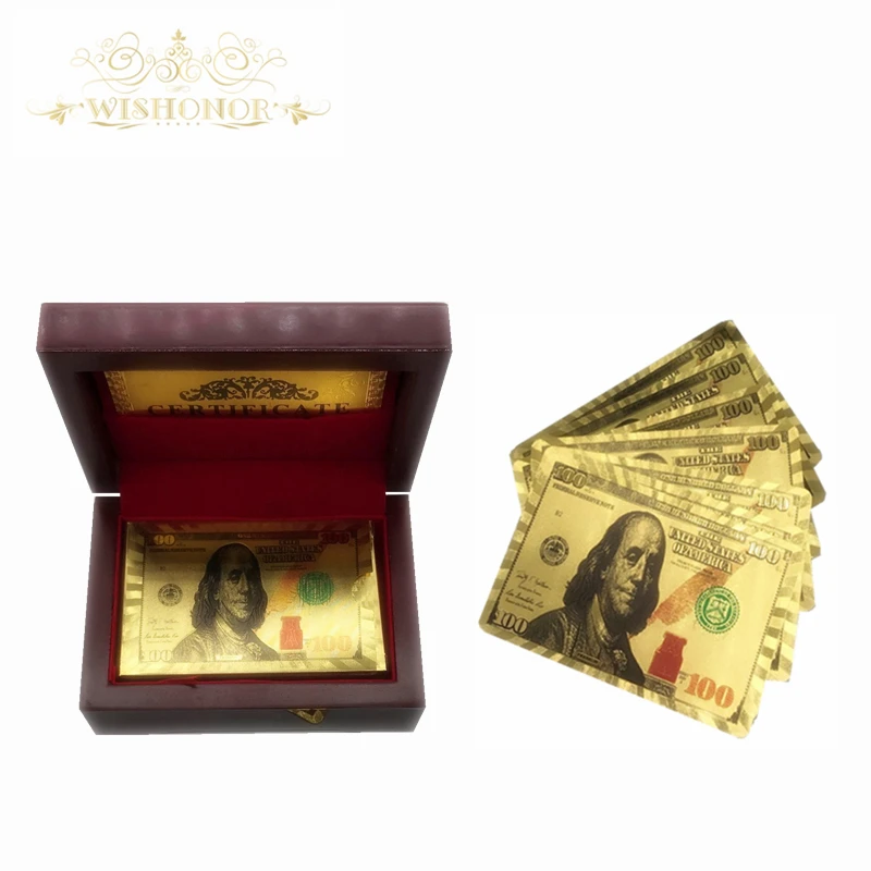 Wishonor новая американская 100 долларовая Золотая покерная карта цветная игральная