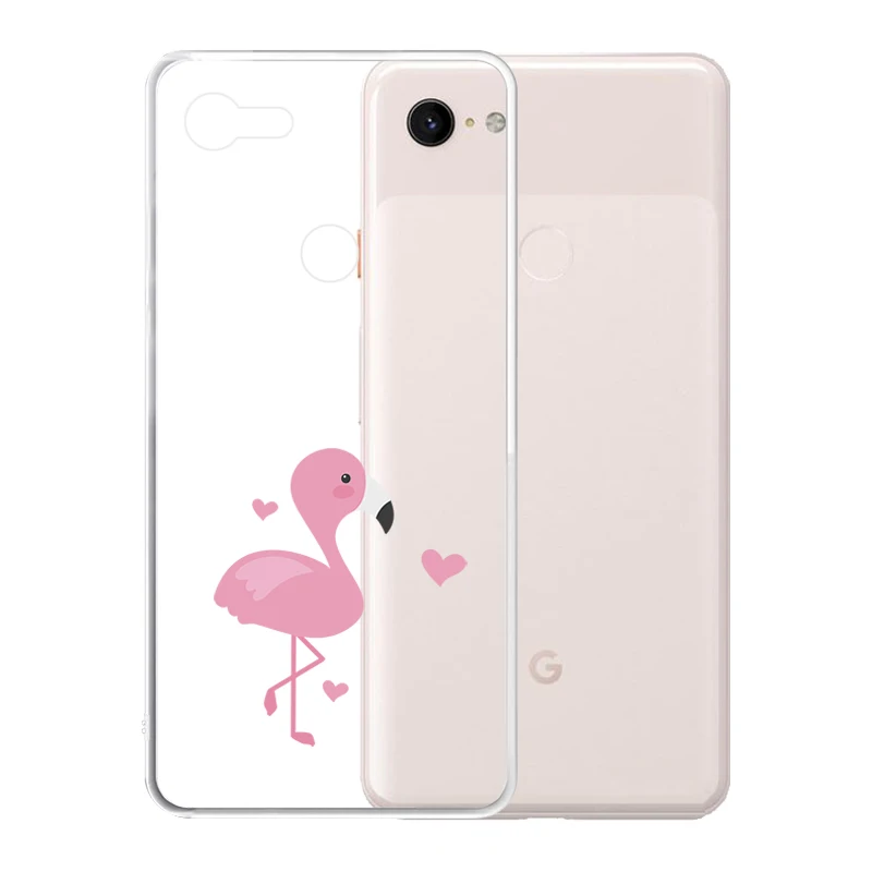 Мягкий силиконовый прозрачный ТПУ чехол для Google Pixel 4 3 XL 3A 2 Прочный с фламинго |