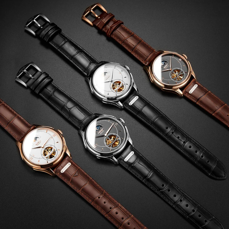 Автоматические механические мужские часы скелетоны Nesun Tourbillion роскошные