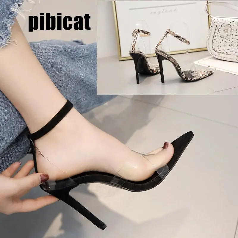 Shoe2019 Модные женские босоножки из ПВХ с открытым носком на высоком каблуке