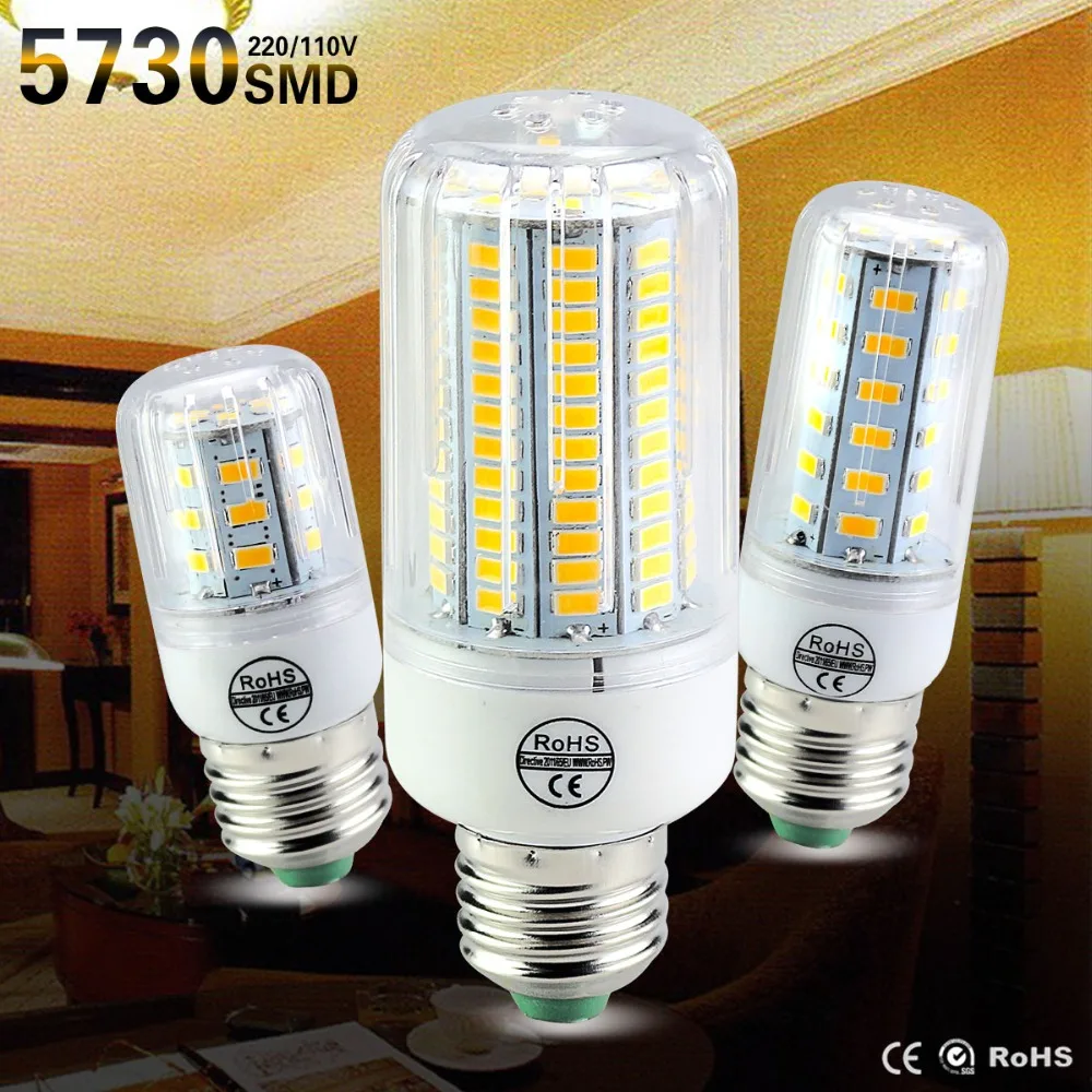 SMD 5730 E27 светодио дный лампа AC220V 110 В светодио дный Свет кукурузы лампочки 24/30/42/64/80/108/136 светодио дный s Рождество Люстра домашнего освещения украшения