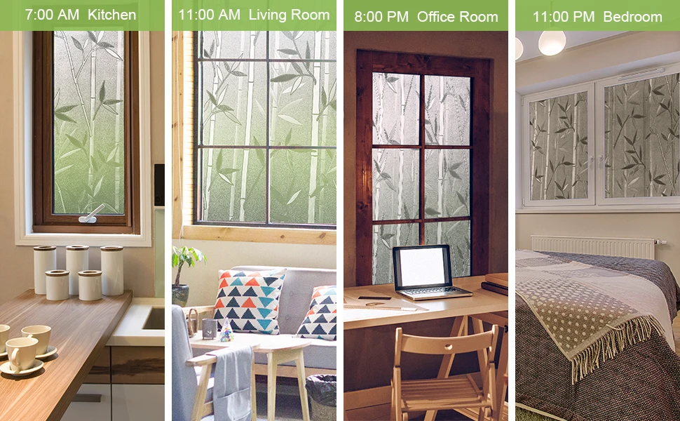 Funlife 3D Privacy Window Film Static Window Cling Glass Film Bamboo Frosted Films Vinyl Decorative Self-adhesive Window Sticker