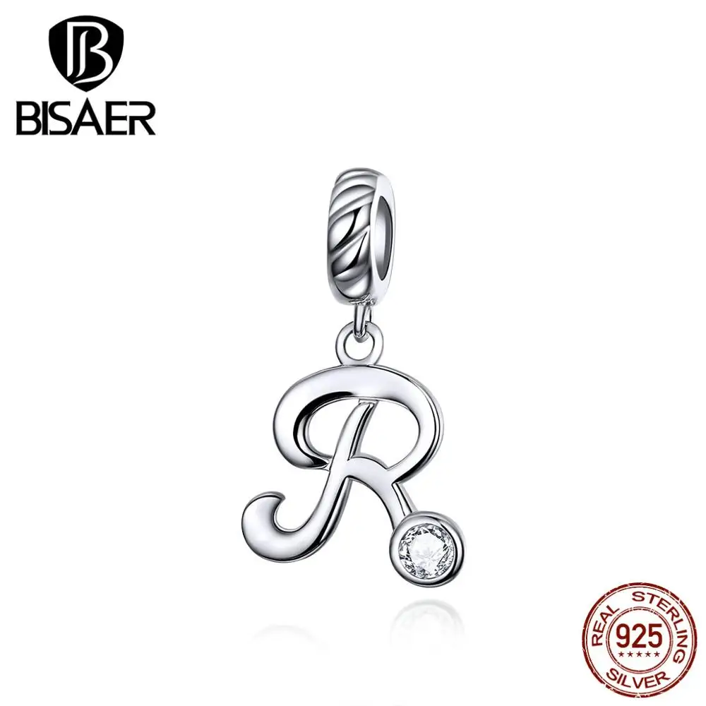 BISAER, новинка, 925 пробы, серебро, 26 букв, амулеты, A-Z, алфавит, подвески, начальный браслет, ожерелье для рукоделия, ювелирных изделий GXC1183 - Окраска металла: GXC1183-R