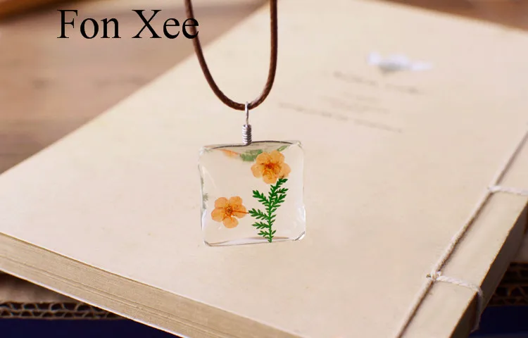Fon XEE натуральный высушенный цветок ювелирное ожерелье квадратной формы