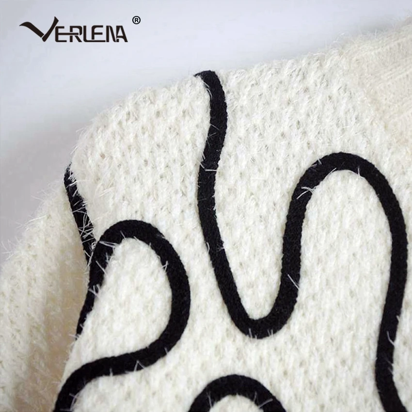 Verlena Loose Fluffy Jumper Long Wide Sleeve Streetwear Winter Sweater Dress Women 2019 Abstract Pattern Sweaters Pullover | Женская