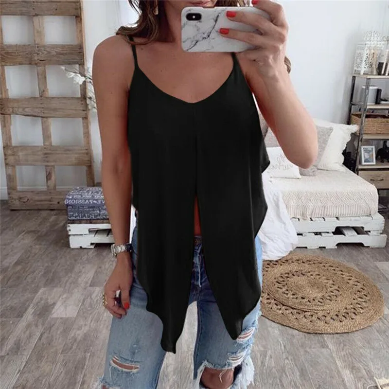 Кроп-Топ женский однотонный без рукавов модная майка с асимметричными