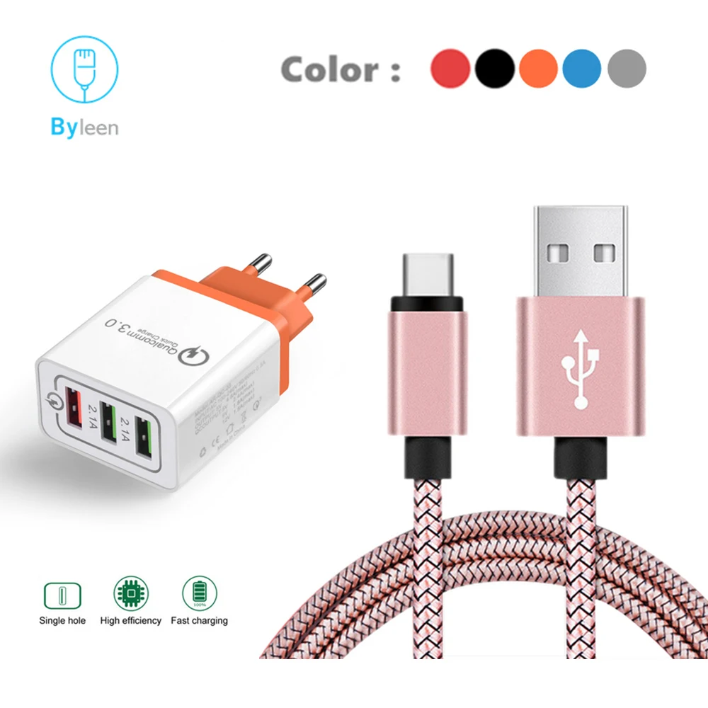 Оранжевый 3USB QC 3 0 быстрое зарядное устройство настенный адаптер и розовое золото