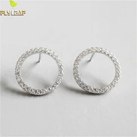 flyleaf 925 sterling silver stud earrings for women cubic zirconia hollow round circle simple earings fashion jewelry party