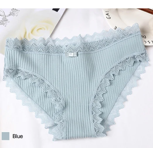 Blue Кружевные сексуальные трусики для девочек модное однотонное мягкое нижнее белье для девочек дышащие Соблазнительные хлопковые трусы для женщин подростковое распродажа белье - Цвет: Blue