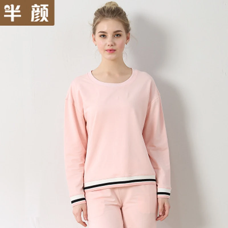 Пижама женская Модальная однотонная с круглым вырезом и длинным рукавом на