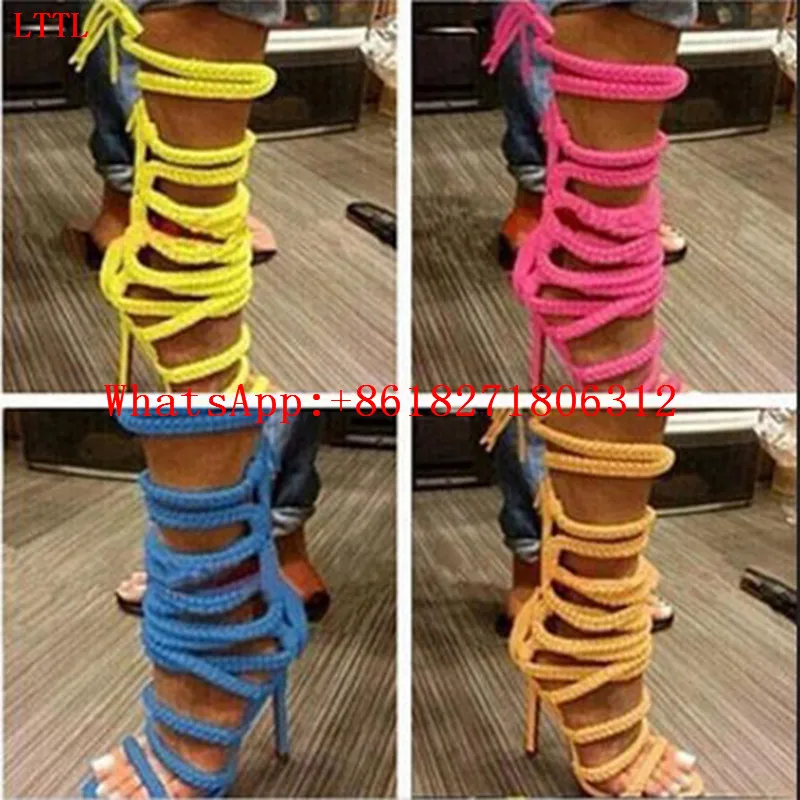 Летные сандалии с высокой пяткой на ремне и сетчатой веревкой женские тонкие