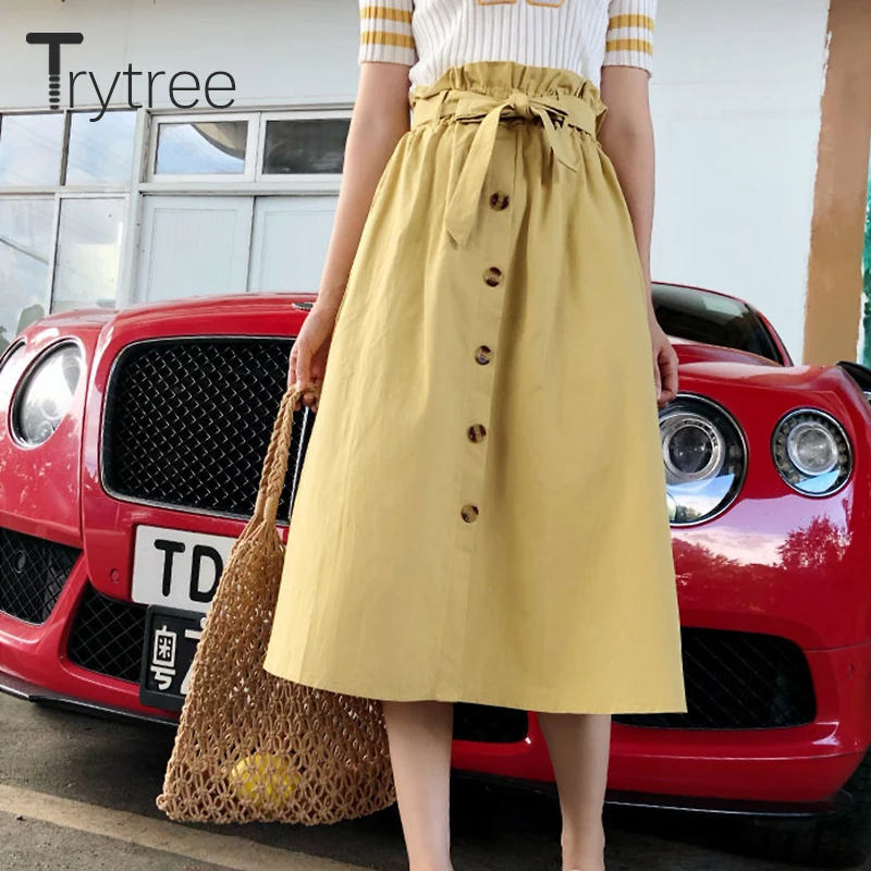 Женская юбка трапеция до колен Ttytree элегантная однотонная плиссированная на