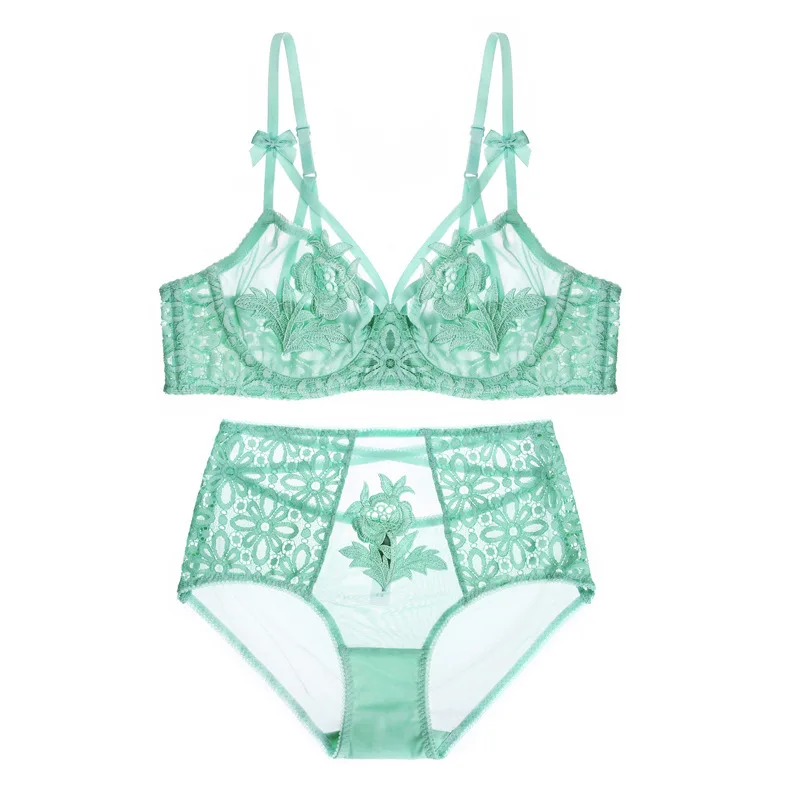 Франция вышивать цветы бюстгальтер фиолетовый кружево Прозрачное нижнее белье