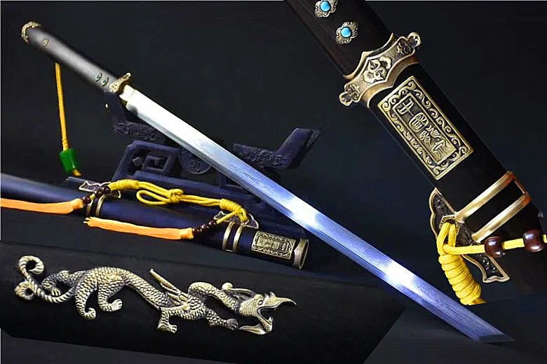 Китайский Han jian меч черная позолота Высокая марганцевая сталь острое лезвие