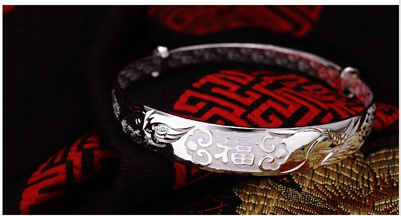 Удача китайский символ резной браслет и для женщин Push pull Ручной работы Уход