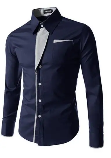 Navy Blue Брендовая Новая Осенняя мужская рубашка, мужская рубашка, Мужская модная Повседневная рубашка с длинным рукавом, деловая официальная рубашка camisa social masculina - Цвет: Navy Blue
