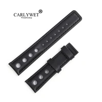 carlywet 20mm real calf leather handmade black with black stitches wrist watch band strap belt without clasp for t91 prs516