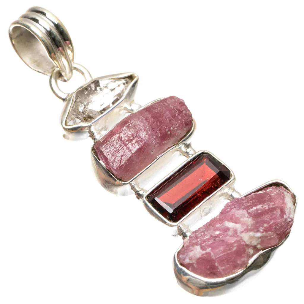 StarGems (tm) Природный Drusy Агат гранат и белый топаз Boho Стиль 925 Серебро кулон 2 &quotS0295| |