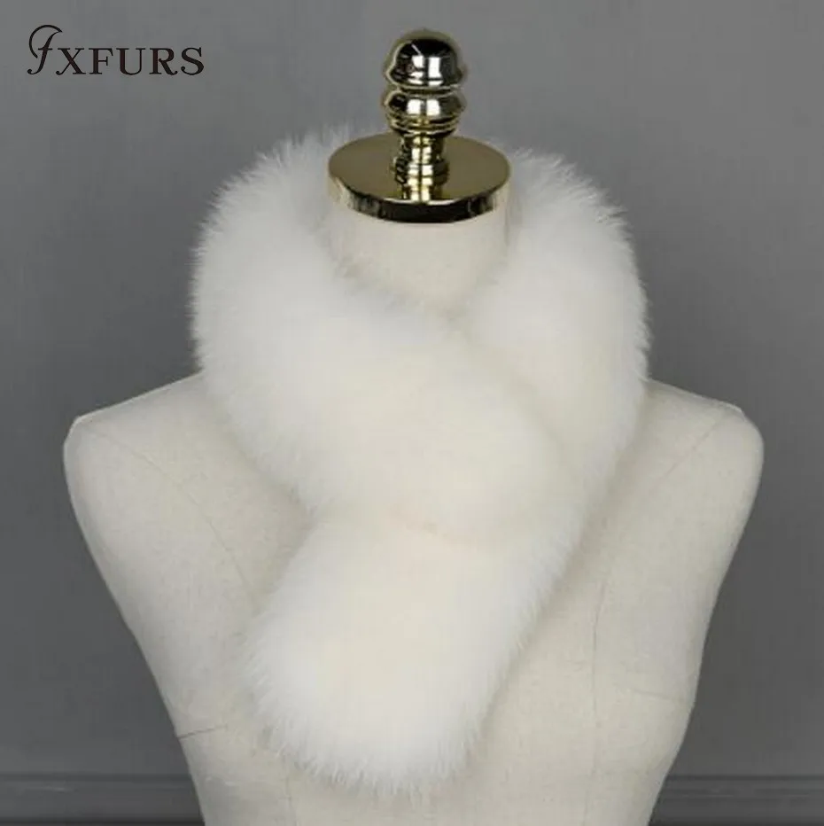 FXFURS бренд настоящий Лисий мех воротник шарф Женская шаль обертывания Болеро шеи Теплый черный палантин кольцо шарф с зажимом - Цвет: beige