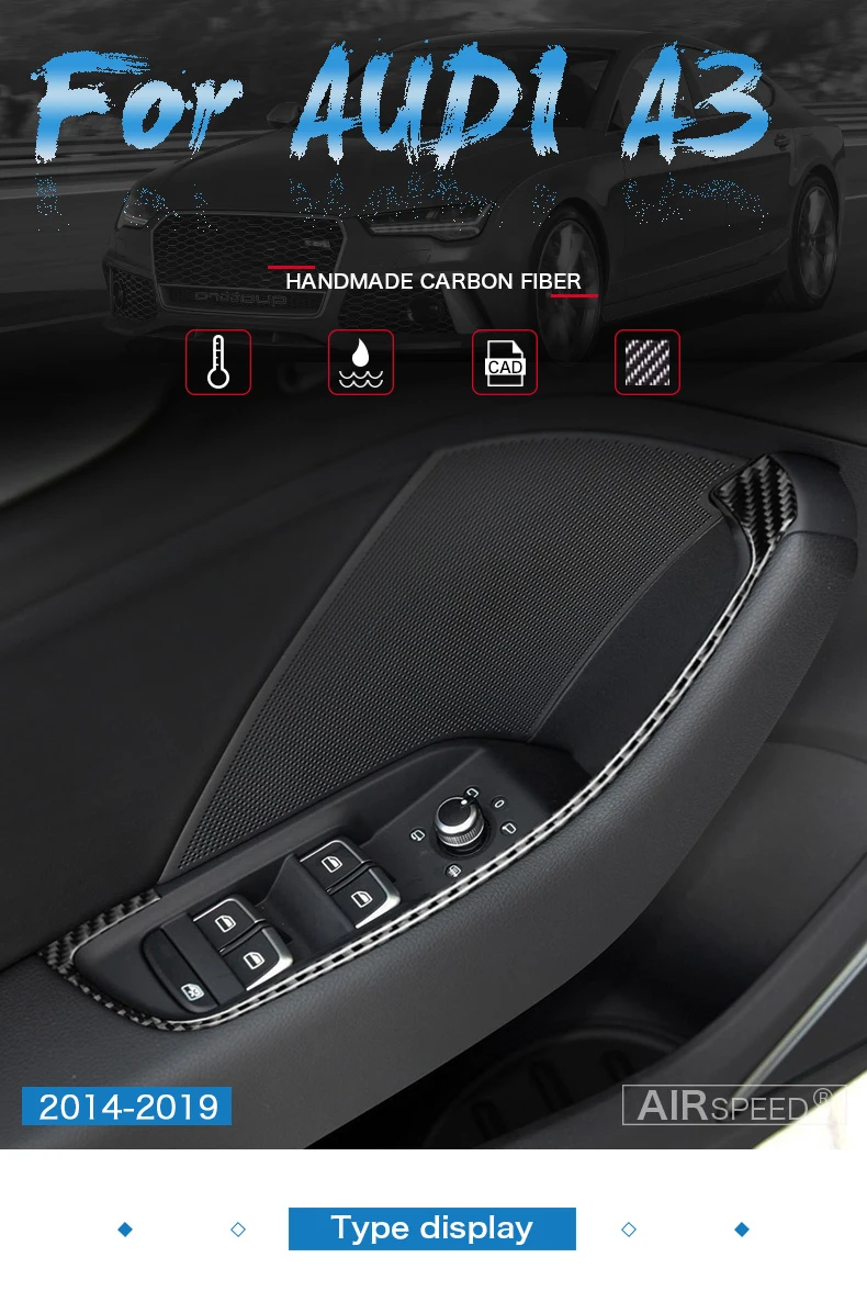 Скорость полета для Audi A3 аксессуары 8 V 8 P Audi A3 Стикеры для Audi A3 углеродного волокна внутренняя отделка двери, окна кнопку рамка Стикеры s