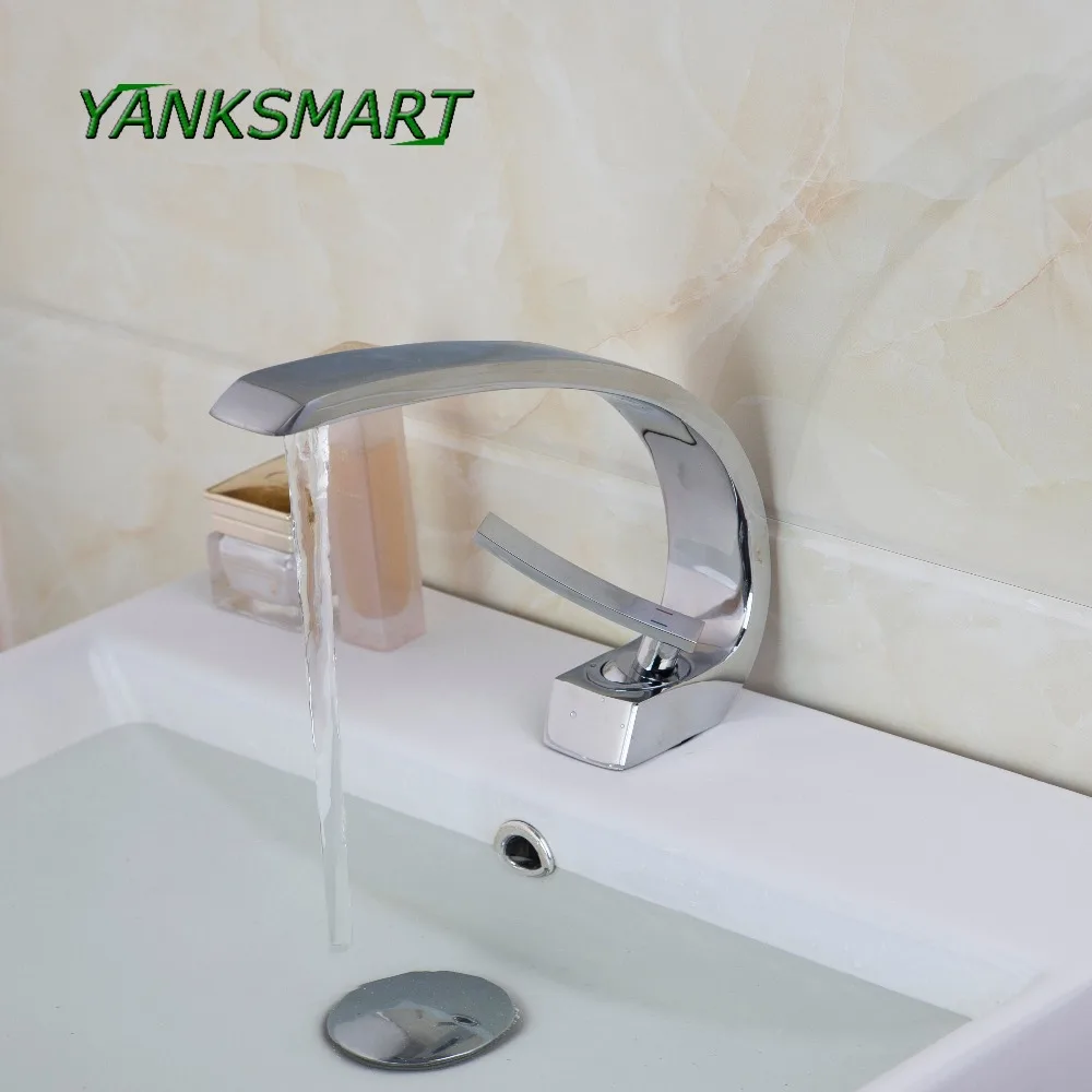 

YANKSMART Bathroom/Kitchen Washbasin Curve Basin Sink Faucets Deck Mounted Taps Single Hole Faucet Cold & Hot Water Mixer Tap