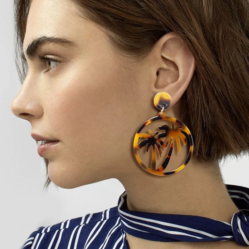 Модный дизайн полые Кокосовая пальма висячие серьги Очаровательные Круглые