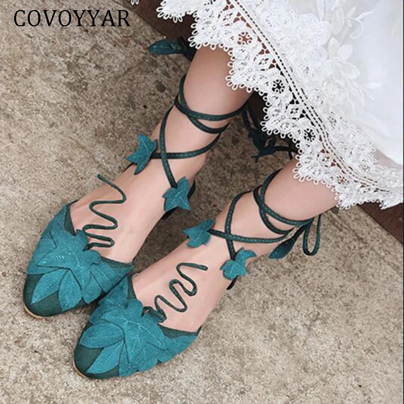 COVOYYAR 2019 летние женские сандалии на шнуровке женская обувь плоской подошве