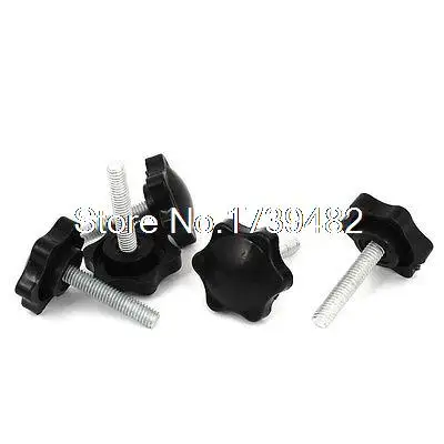 

5 Pcs 6mm Male Thread Dia Black Plastic Star Head Metal Grip Clamping Screw Knob