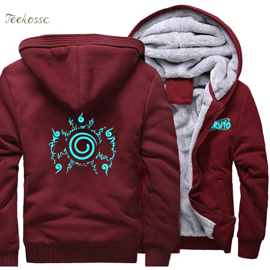 wine red Япония Аниме Streetweat повседневные Наруто толстовки зимняя мода светящаяся куртка мужская размера плюс толстовка 5XL Harajuku пальто - Цвет: wine red