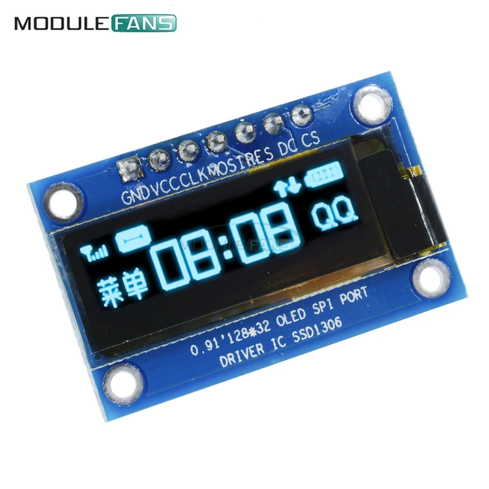 0 91 дюймовый SPI 128x32 синий цифровой OLED ЖК дисплей модуль SSD1306 Драйвер IC DC 3 в 5 для Arduino