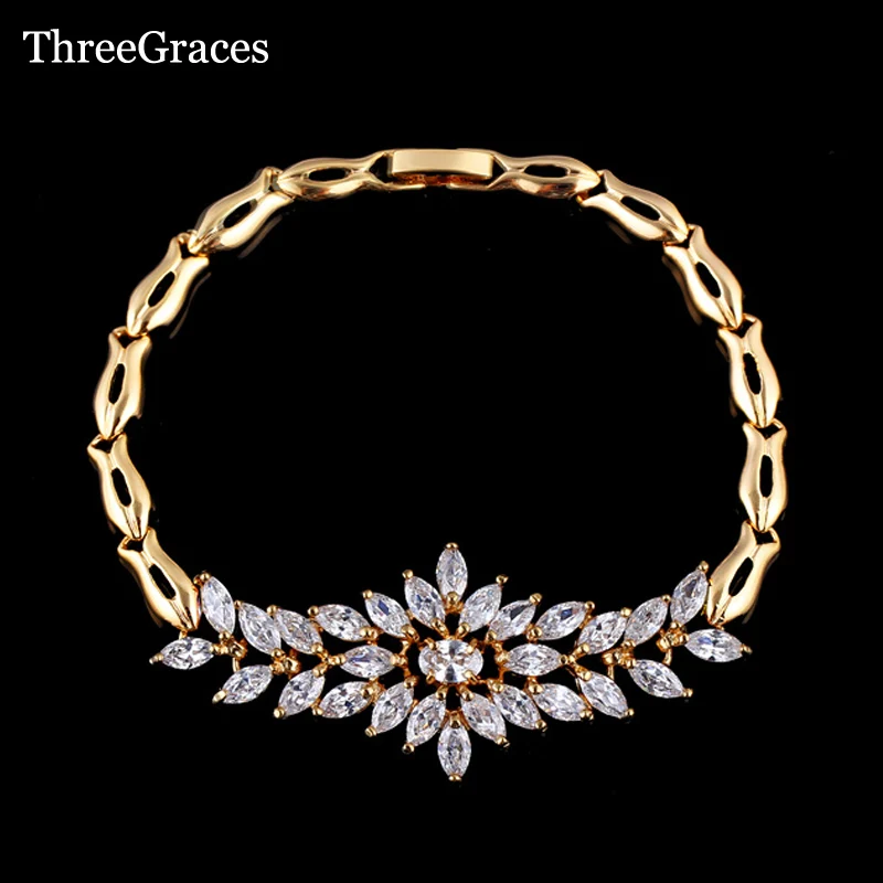 ThreeGraces элегантный свадебный кубический циркон ювелирные изделия золотой цвет