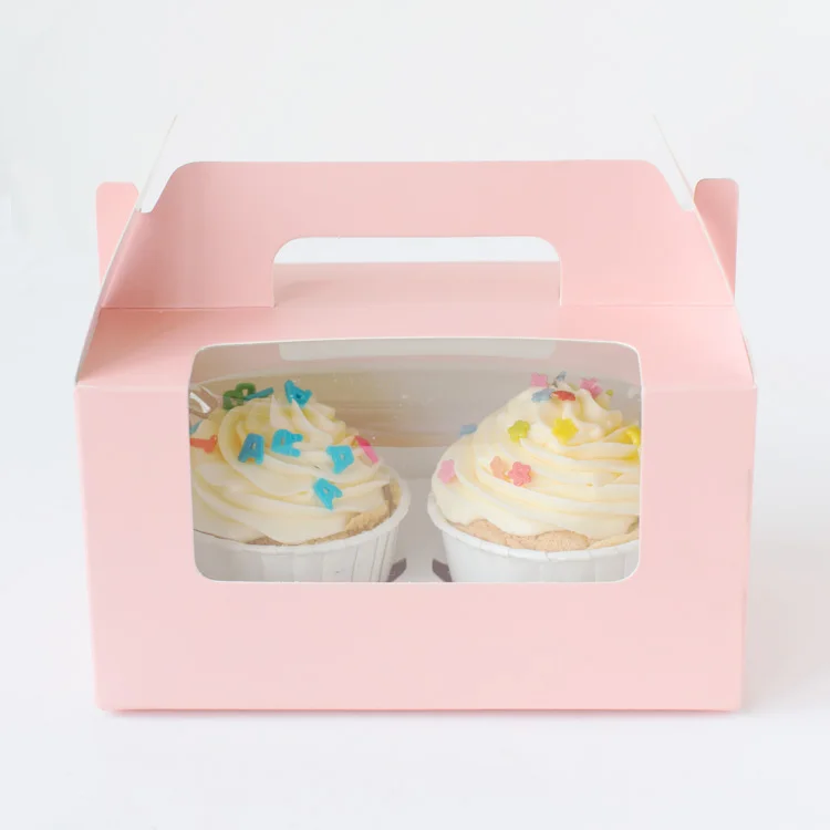 Коробка для упаковки кексов 20 штук розового цвета из крафт-бумаги с окном для торта, голубая упаковка для подарков, для свадьбы, домашней вечеринки, крем-брюле с ручкой.