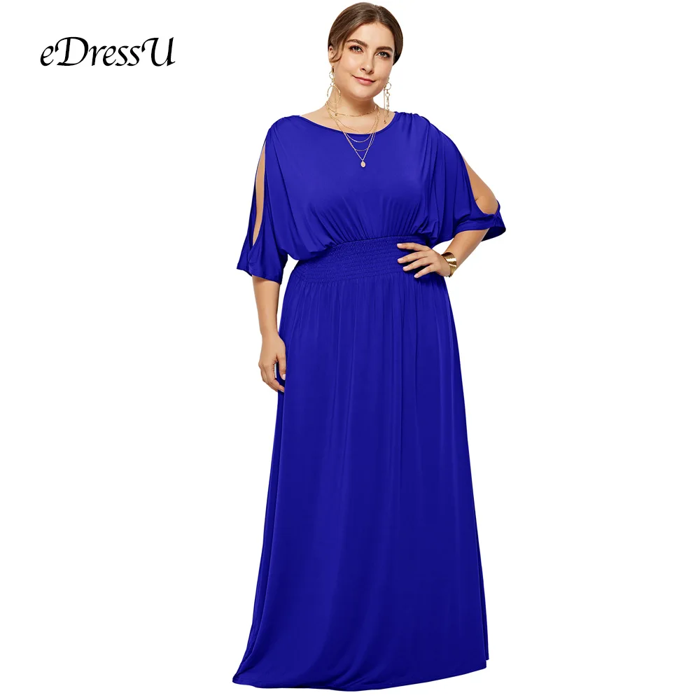 Royal Blue Горячее предложение, эластичное вечернее платье с рукавами летучая мышь размера плюс, свадебное платье для гостей eDressU LMT-FP3110 - Цвет: Royal Blue