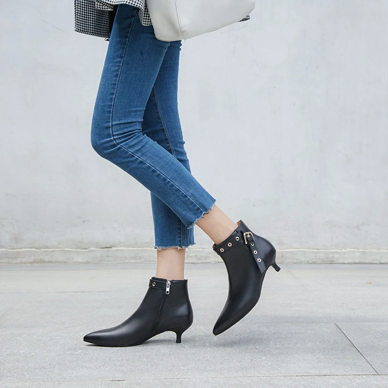Genuine leather ankle boots woman low Heels office ladies dress wedding Shoes spring autumn Woman Boots large size 34-42