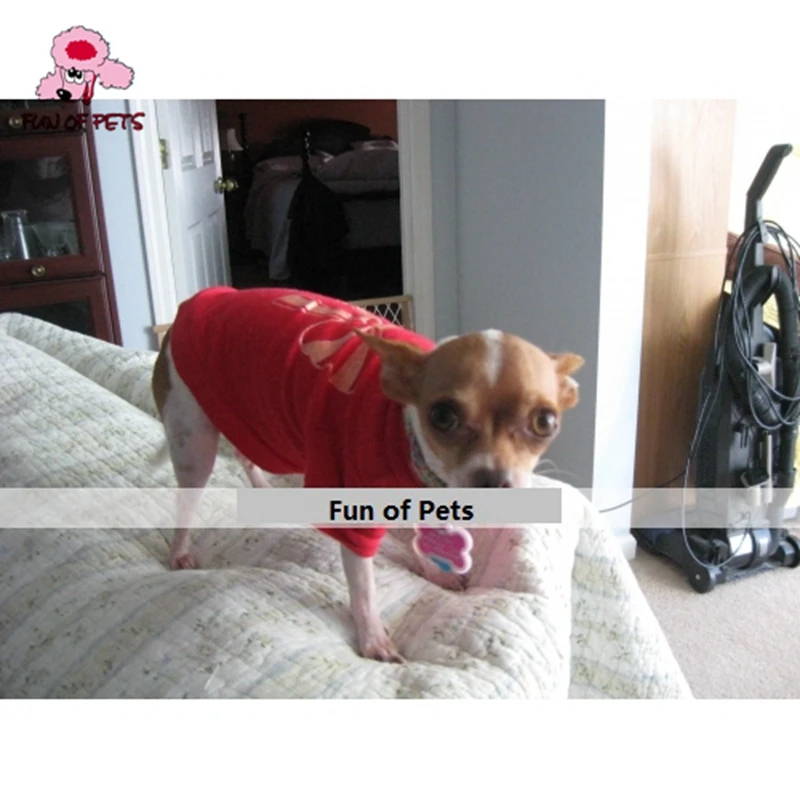 2017 Блестящая футболка из чистого хлопка с бантом для собак (фото) летняя одежда