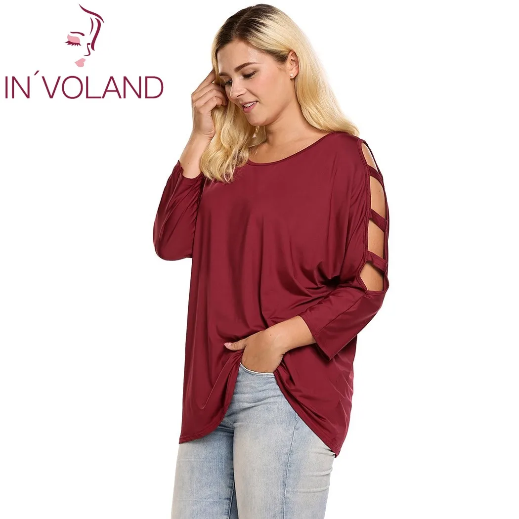 Женская футболка IN'VOLAND летняя большого размера с круглым вырезом и рукавом 3/4 5XL
