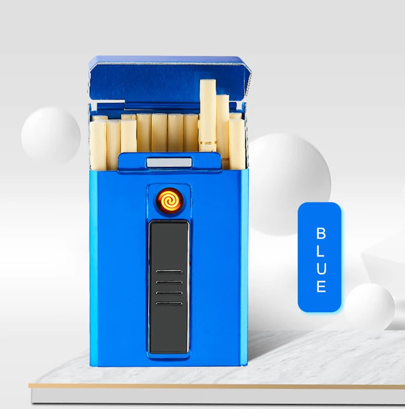 Металлический чехол для сигарет, коробка с электронной зажигалкой, USB, портативная плазменная Вольфрамовая зажигалка, водонепроницаемый держатель, 20 шт., тонкие сигареты