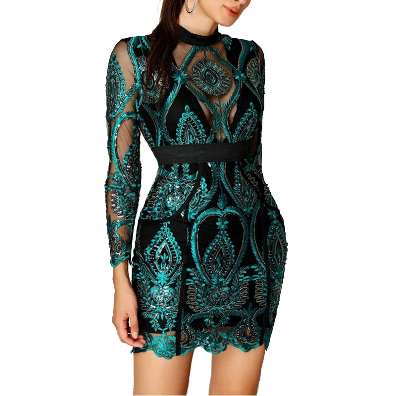 Новое поступление 2018 сетчатые мини-платья с цветочной вышивкой и блестками