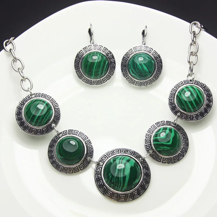 OCESRIO Ретро Винтаж ювелирные наборы зеленый малахитовый камень большой колье