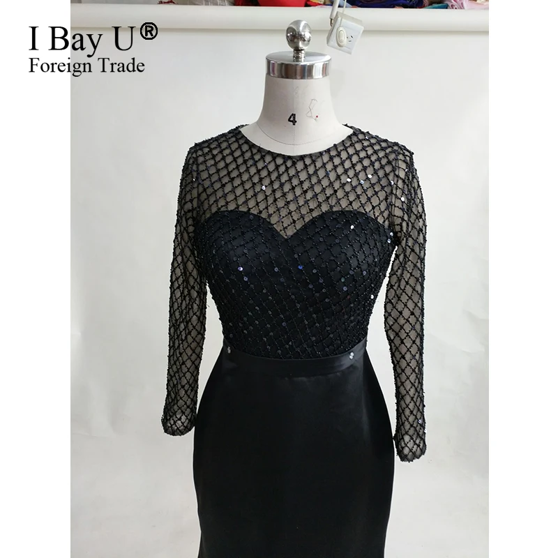 Блестящее платье для выпускного вечера из ткани с блестками и длинными рукавами