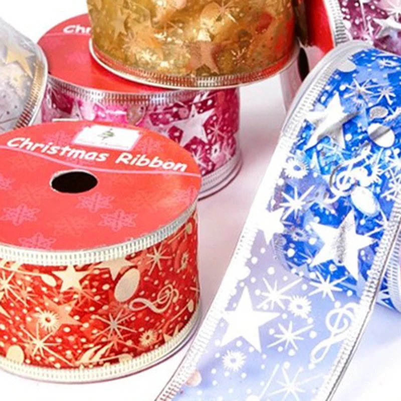 2 7 м блестящая Звезда печатная лента из органзы для DIY рождественское Новогоднее