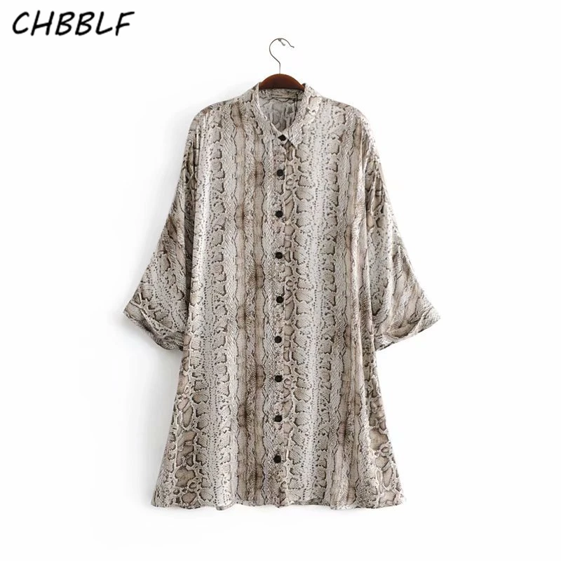 CHBBLF women oversized snake print shirt dress animal pattern three quarter sleeve casual loose blouse YUP8252 |
