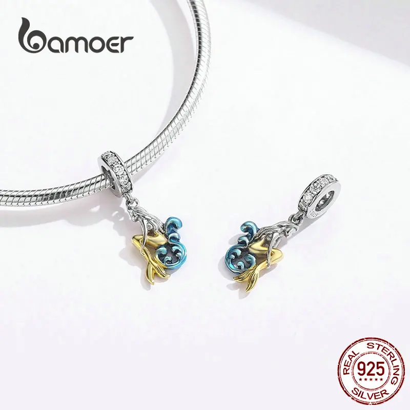 BAMOER beauty подвеска в виде русалки 925 пробы Серебряная Эмаль Шарм подходят оригинальные браслеты и браслет-ожерелья DIY Аксессуары SCC1166
