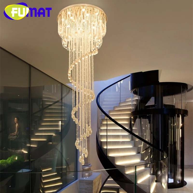 

FUMAT Crystal K9 Stairway Ceiling Lamps Modern Villa Chandelier Lighting GU10 LED Luxury Hanging Light Fixture Lamp Super Mall