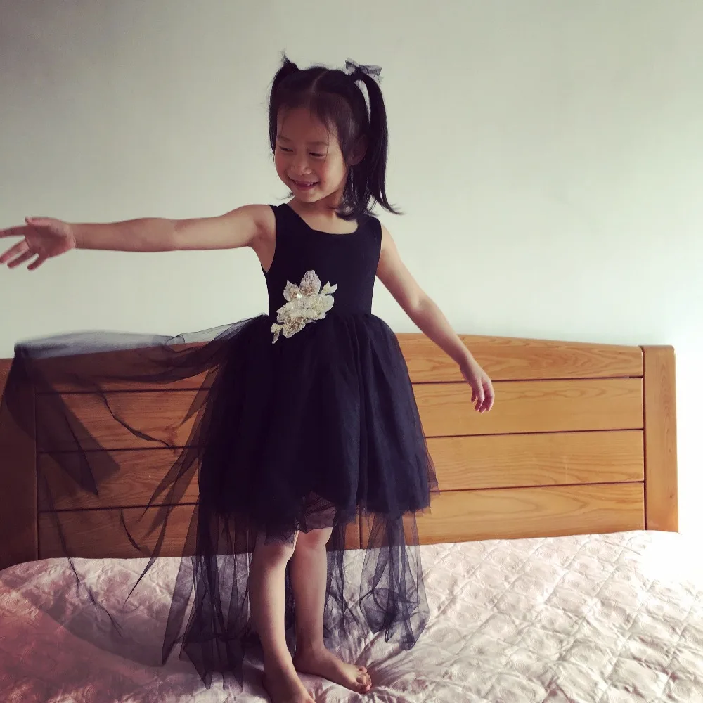 Платье детское черное вечерние юбкой-годе и блестками | Детская одежда обувь