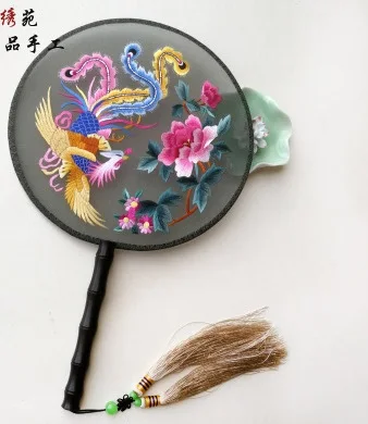 100% шелк тутового шелкопряда ручной работы вышивка Сучжоу Круглый веер с