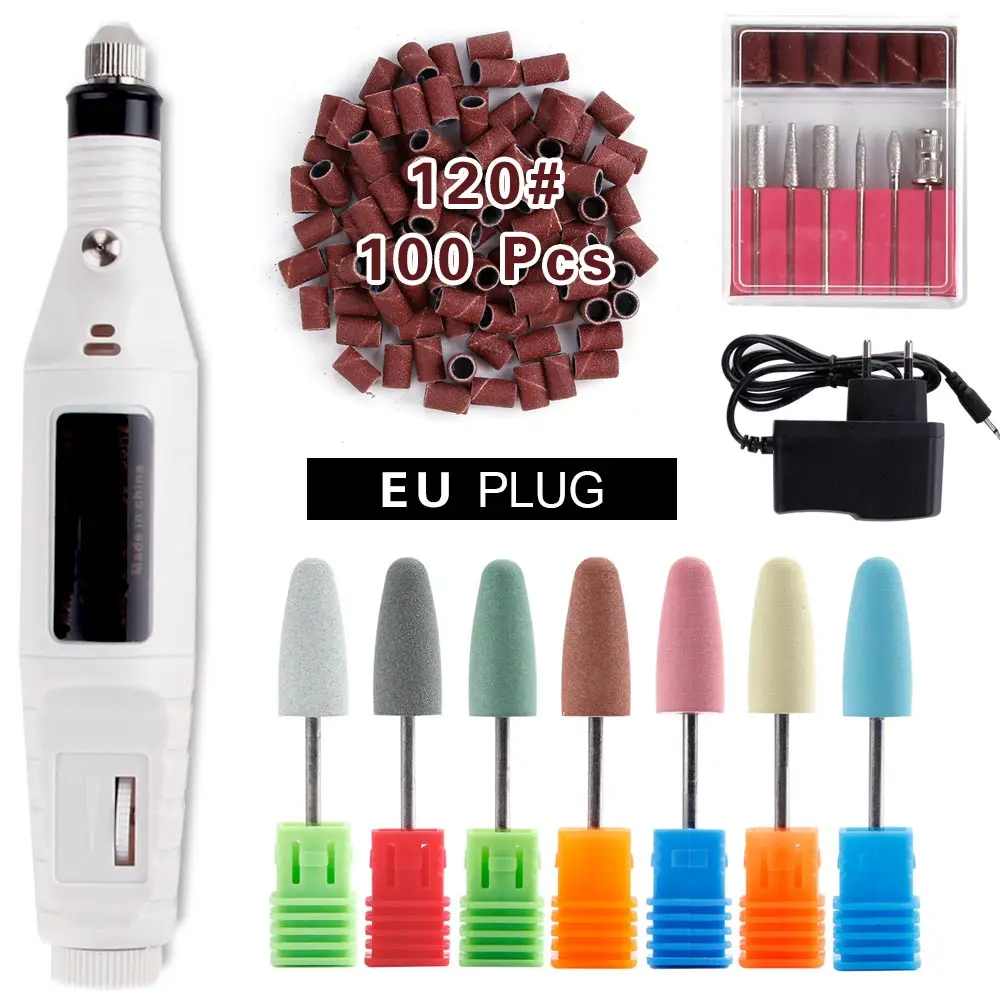 White Set 120 Профессиональные электрические сверла для ногтей набор маникюрный аппарат резиновая силиконовая насадка для полировки Шлифовальная головка фрезы педикюрный аппарат - Цвет: White Set 120